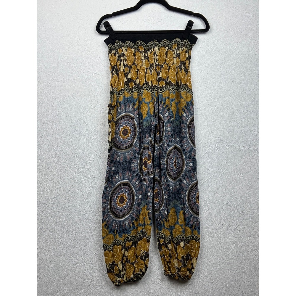 Earthbound Trading Co Multicolor Harem Pants - L - Smocked Mandala Boho Hippie